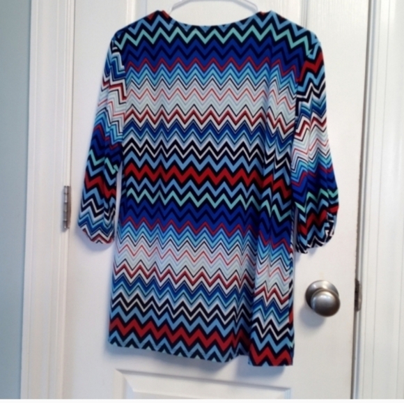 Star Vixen Blue Red Chevron Patterned Women's Top L EUC Dressy Office Spring - Picture 5 of 5